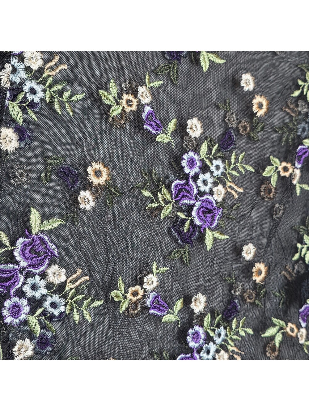 Urban Outfitters Black Mesh Tee Blouse with Embroidered Flowers Sz S 90's Crop - Picture 3 of 6